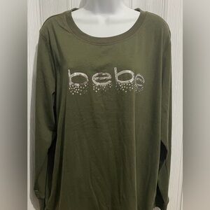 Bebe Olive Green Long Sleeve Too with Embroidered Logo. Never worn